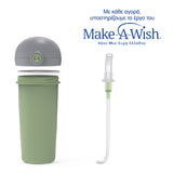 Plastic water bottle with silicone straw "We Care", green 380ml