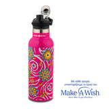 Stainless steel vacuum travel bottle with pouring lid "We Care", magenta 500ml