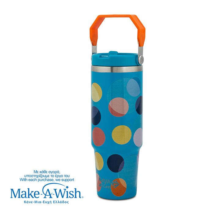 Stainless steel thermos tumbler with sip straw "We Care", Color Dots 900ml