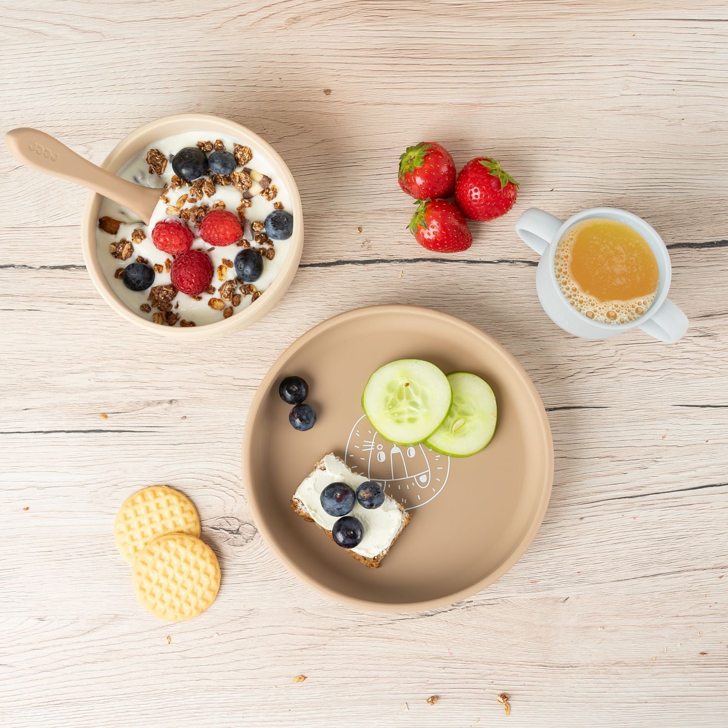 Silicone cutlery set 4-piece, beige