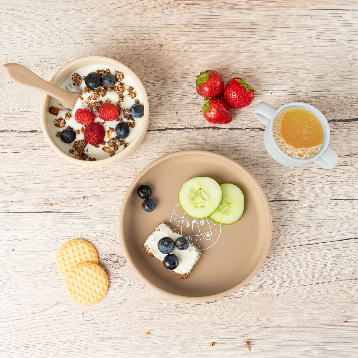 Silicone cutlery set 4-piece, beige