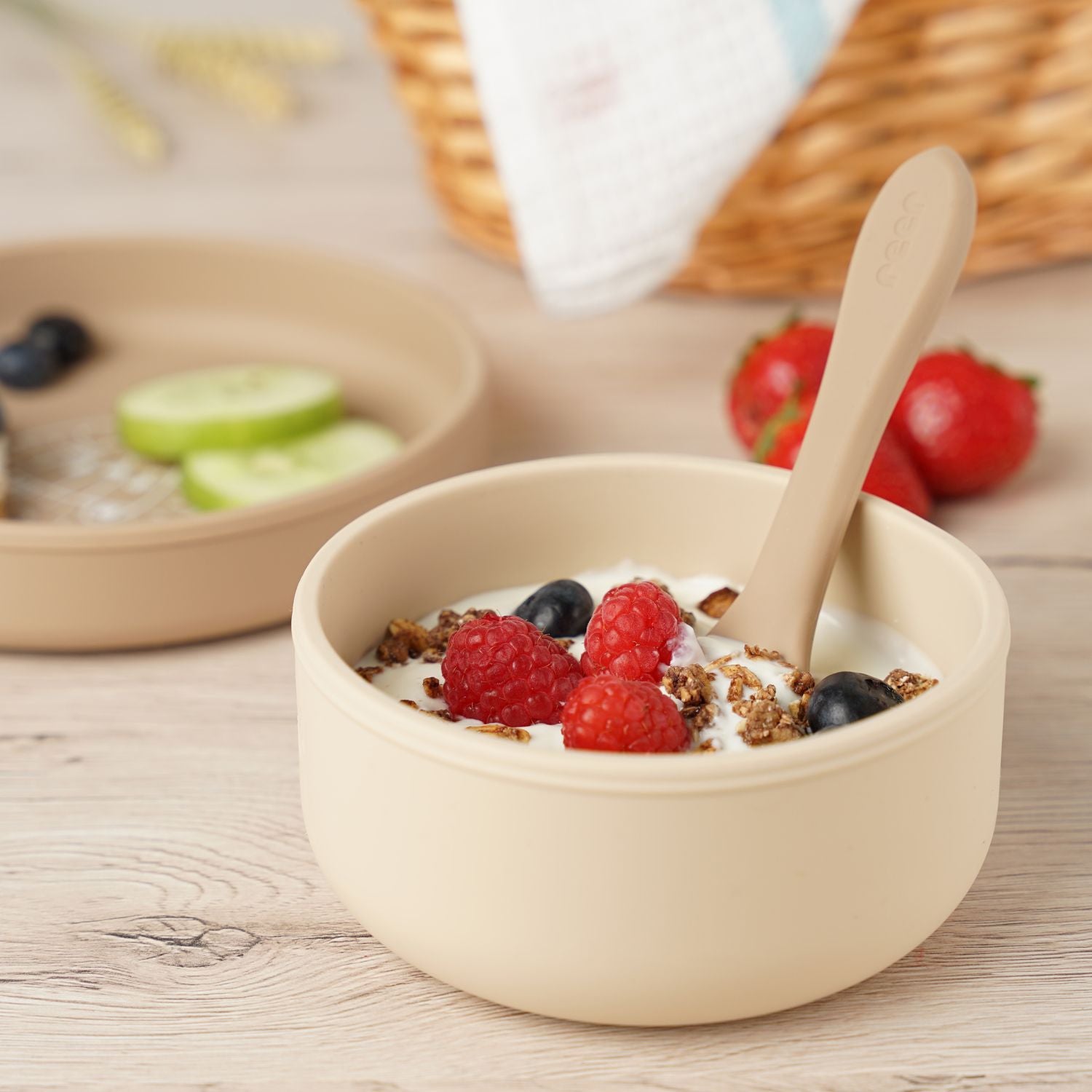 Silicone cutlery set 4-piece, beige