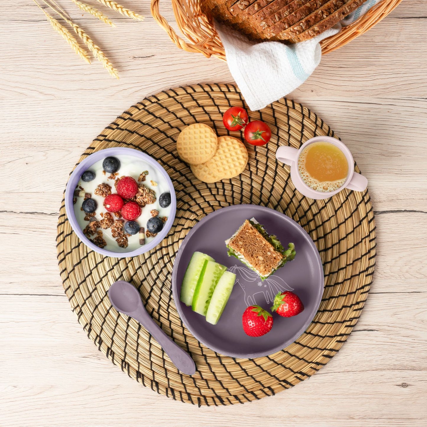 Silicone cutlery set 4-piece, purple