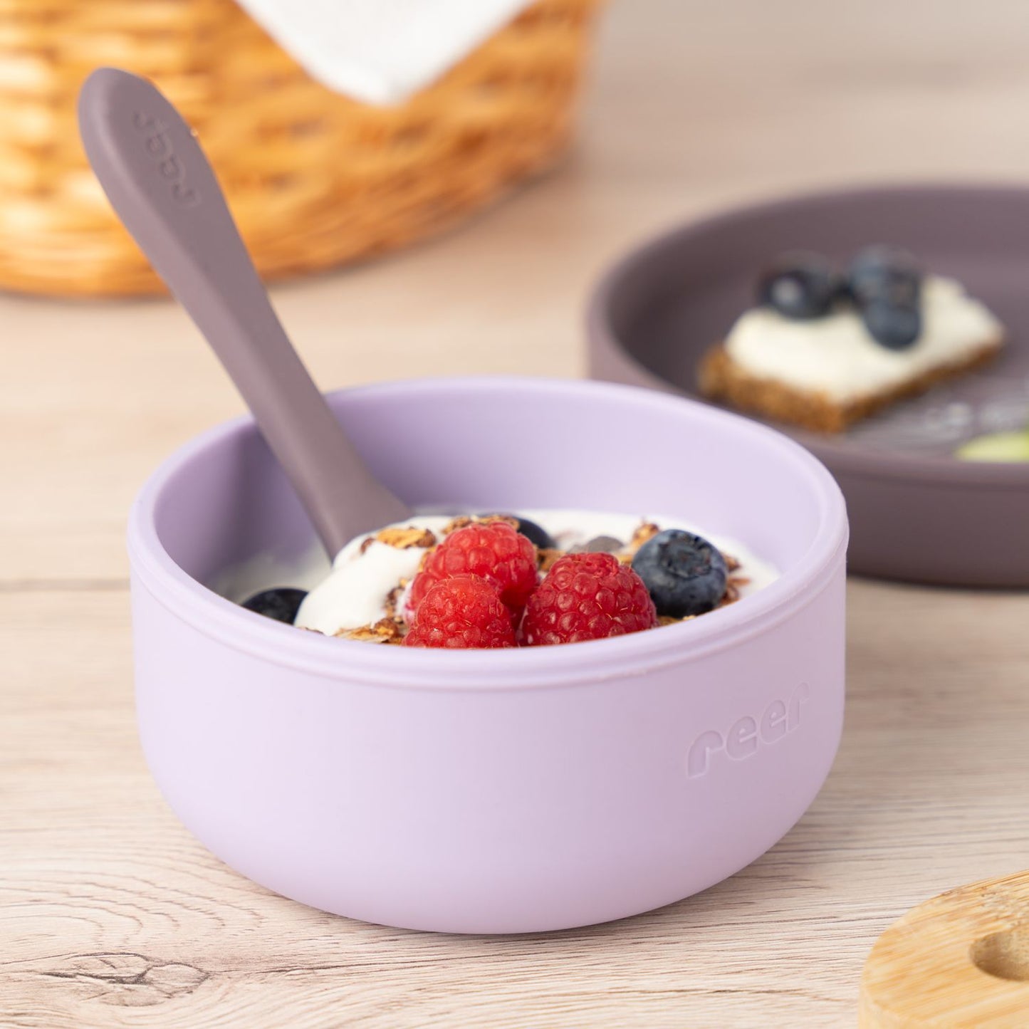 Silicone cutlery set 4-piece, purple