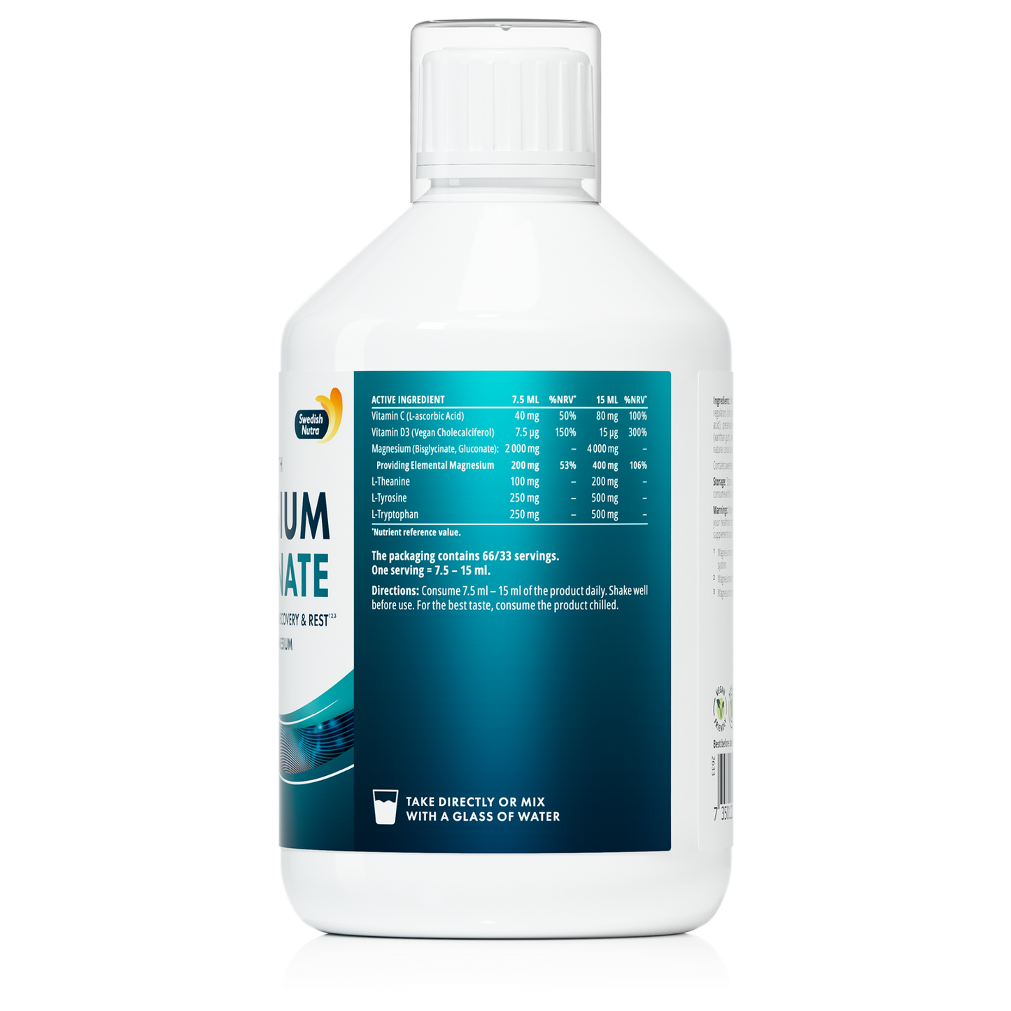 Swedish Nutra - skystas magnio bisglicinatas su L-teaninu ir L-triptofanu, 500 ml