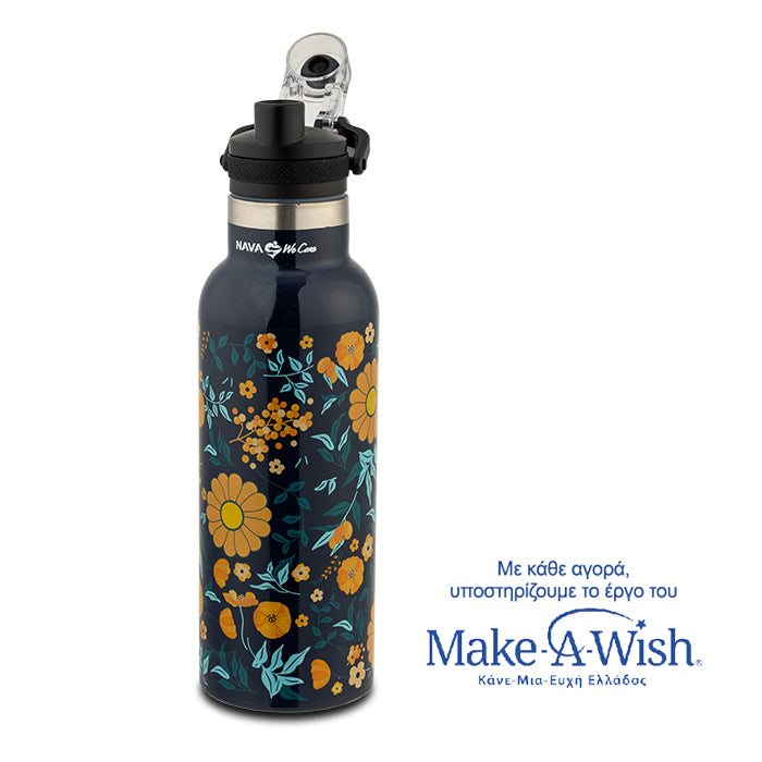 Stainless steel vacuum travel bottle with pouring lid "We Care", orange 500ml