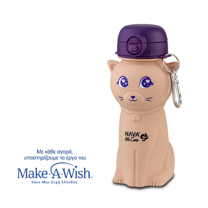 Silicon water bottle "We Care", pink cat 500ml