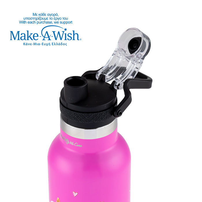 Stainless steel vacuum travel bottle with pouring lid "We Care", Pink Unicorn 500ml