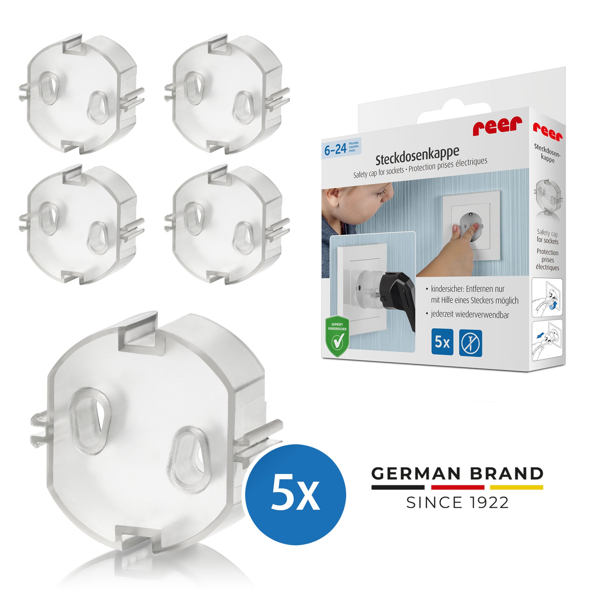 Socket covers, 5 pieces, transparent