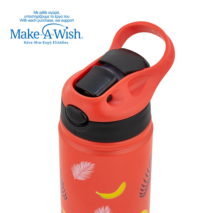 Stainless steel vacuum travel bottle with straw "We Care", Palm Banana 500ml