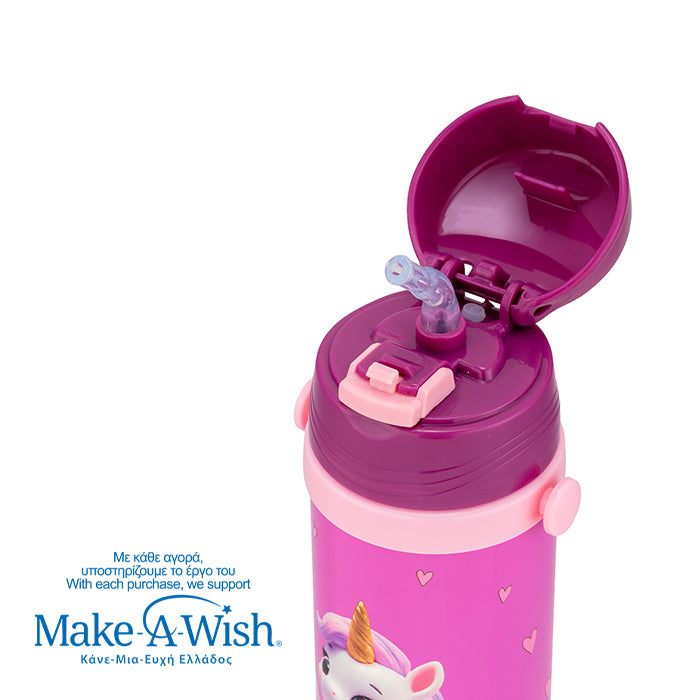 Stainless steel insulated water bottle "We Care", Pink Unicorn 500ml
