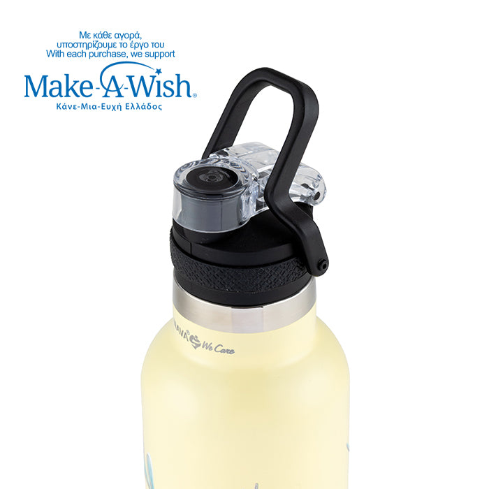 Stainless steel vacuum travel bottle with pouring lid "We Care", Cream Floral 500ml