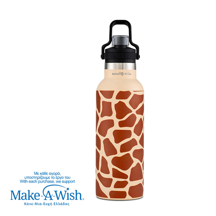 Stainless steel vacuum travel bottle with pouring lid "We Care", Giraffe Print 500ml