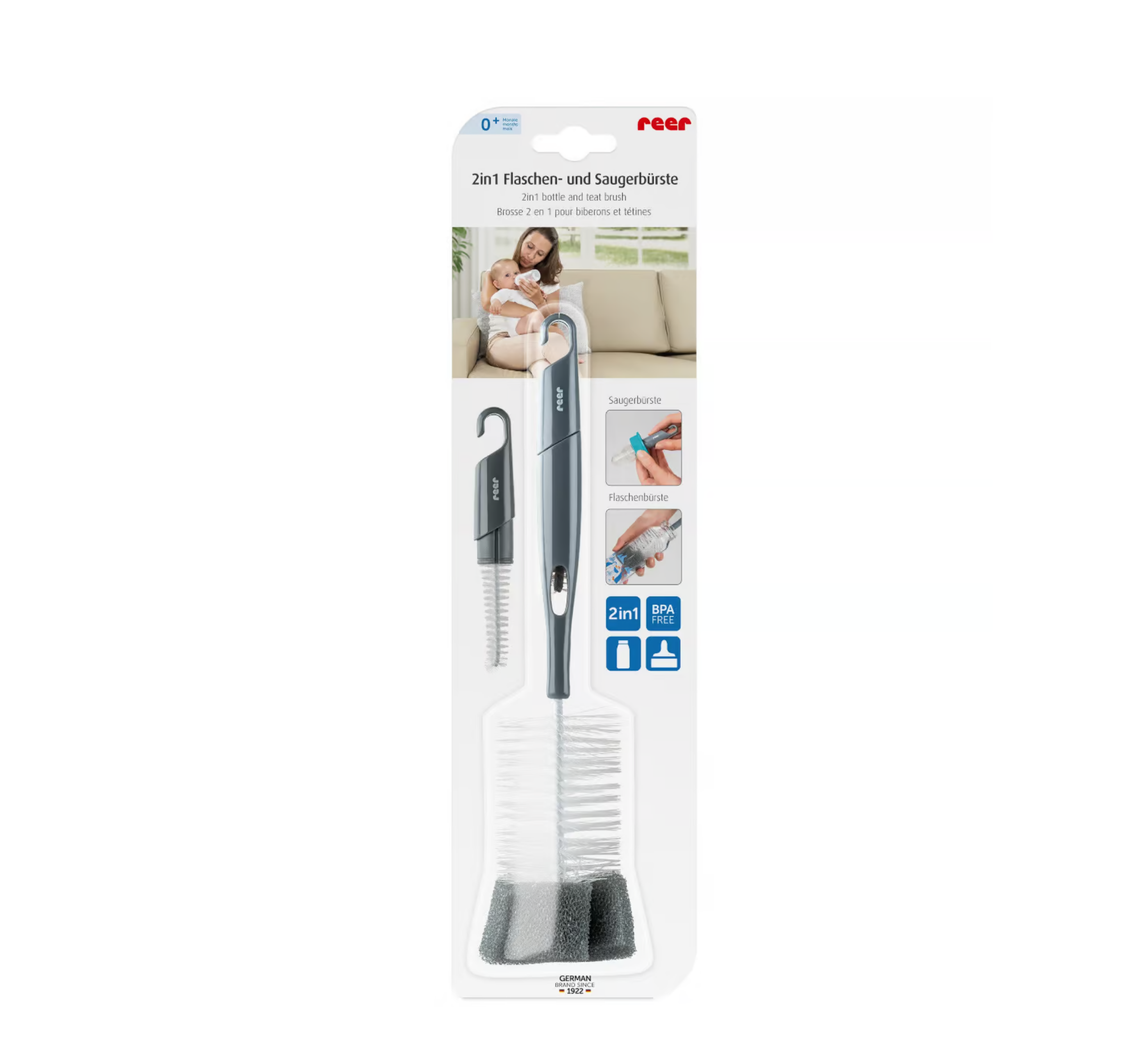 2in1 Bottle and teat brush with cleaning sponge