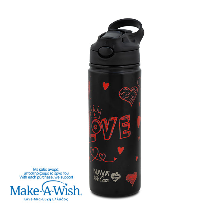 Stainless steel vacuum travel bottle with straw "We Care", Love 500ml