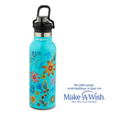 Stainless steel vacuum travel bottle with pouring lid "We Care" turquoise 500ml
