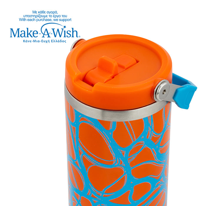 Stainless steel thermos tumbler with sip straw "We Care", Blue Print 900ml