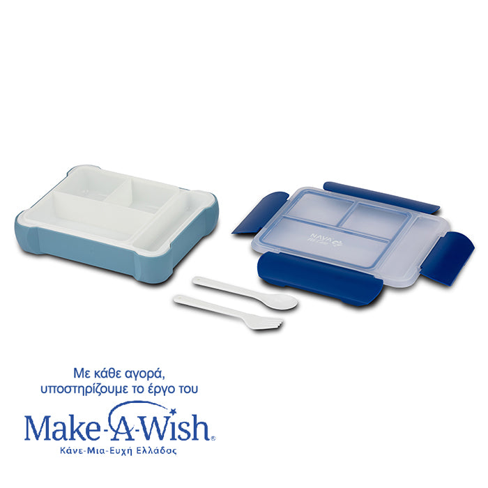 Rectangular plastic food container Bento"We Care", blue 800ml