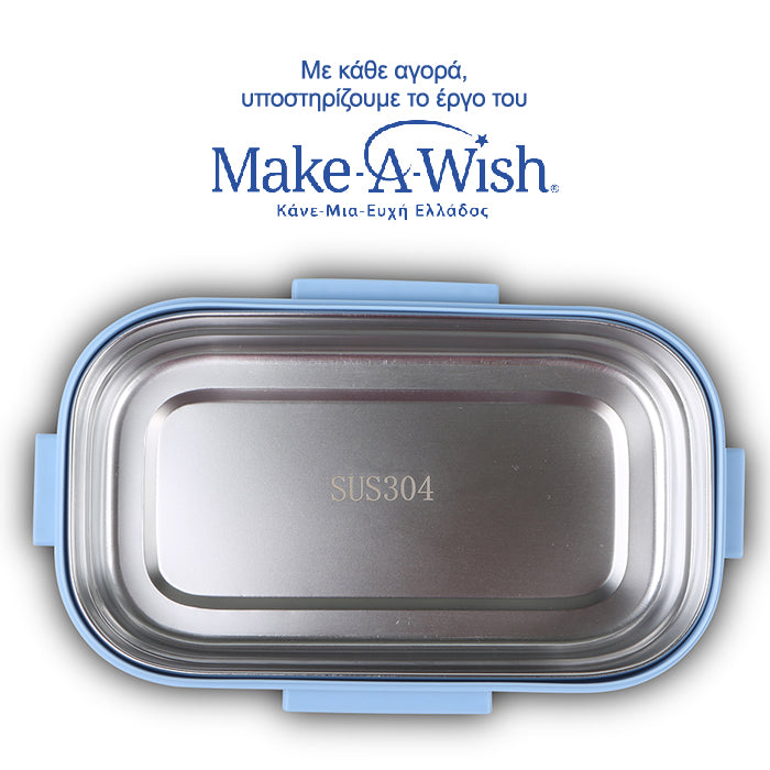 Rectangular stainless steel lunch box "We Care", blue 800ml