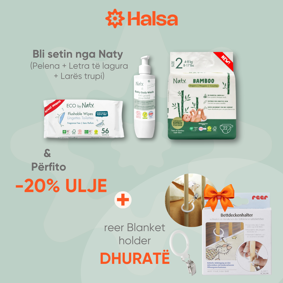 Naty Baby Set (Bamboo Diaper + Body Wash + Wipes) + Reer Blaket Holder (Dhuratë)