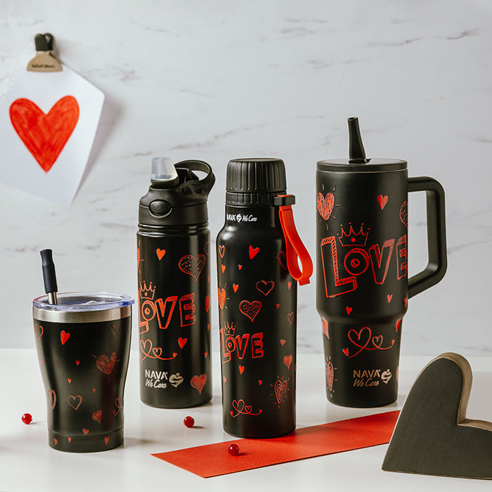 Stainless steel vacuum travel bottle with straw "We Care", Love 500ml