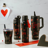 Stainless steel vacuum travel bottle with straw "We Care", Love 500ml