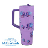 Stainless steel thermos tumbler with plastic straw "We Care", Purple Floral 900ml