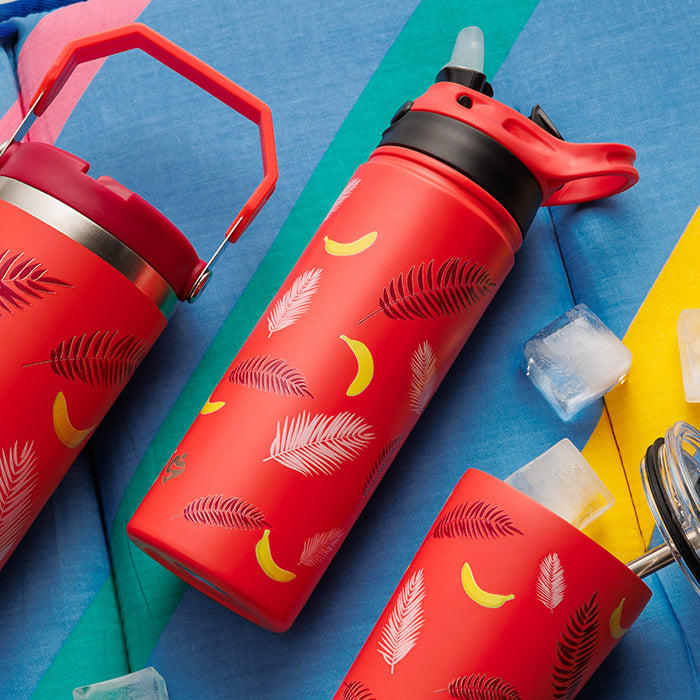 Stainless steel vacuum travel bottle with straw "We Care", Palm Banana 500ml