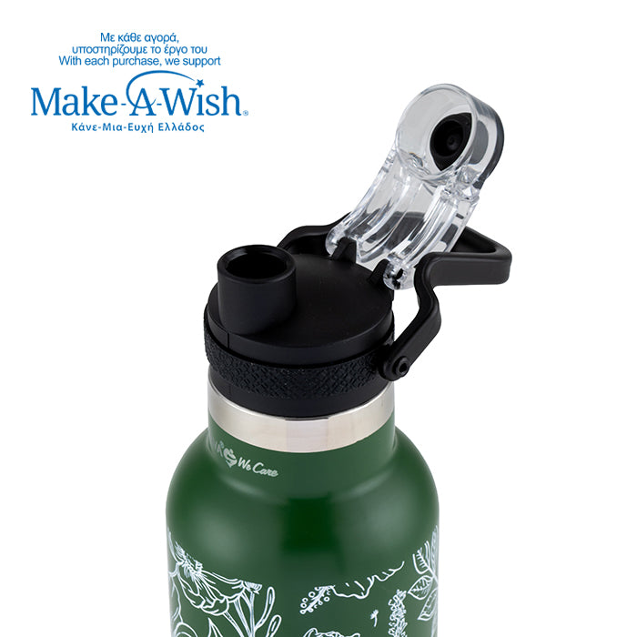 Stainless steel vacuum travel bottle with pouring lid "We Care", Sketch Floral 500ml