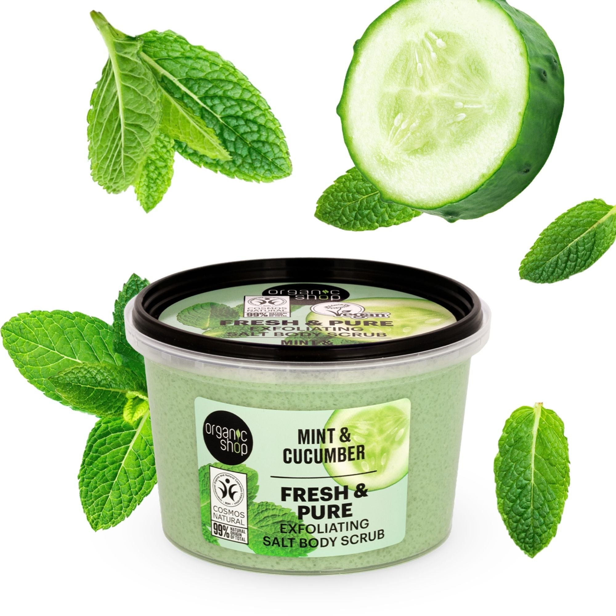 Organic Shop Fresh & Pure Exfoliating Salt Body Scrub Mint and Cucumber (250ml)