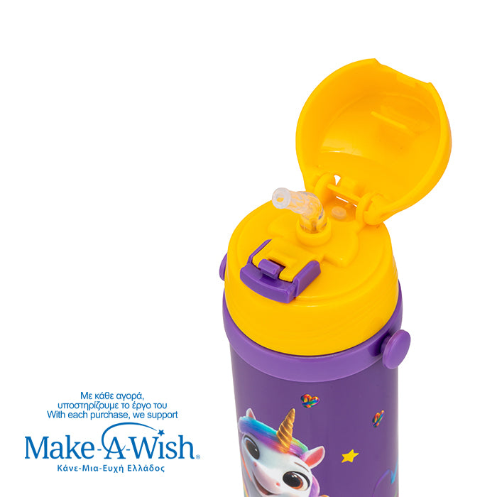 Stainless steel insulated water bottle "We Care", Purple Unicorn 500ml