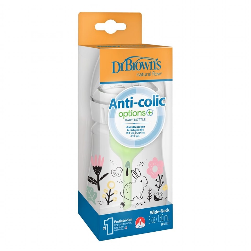Dr. Brown’s Natural Flow and Anti-Colic Options+ Wide-Neck Baby Bottle 150mL ( Biberon Plastik )