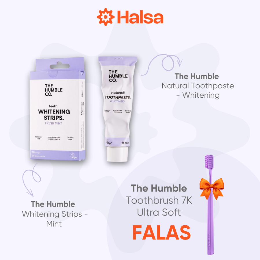 The Humble Set - Whitening Strips + Whitening Toothpaste + Toothbrush 7K Ultra Soft (Falas)