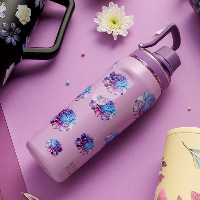 Stainless steel thermos bottle with spout "We Care", Purple Floral 500ml
