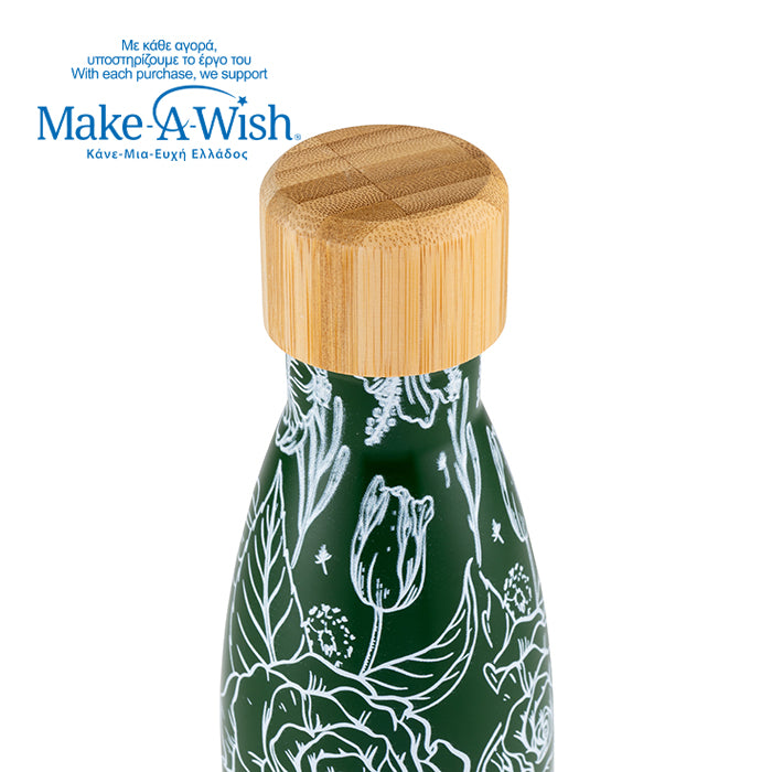 Stainless steel vacuum travel bottle bamboo "We care", Sketch Floral 500ml