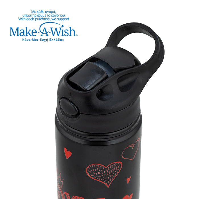 Stainless steel vacuum travel bottle with straw "We Care", Love 500ml