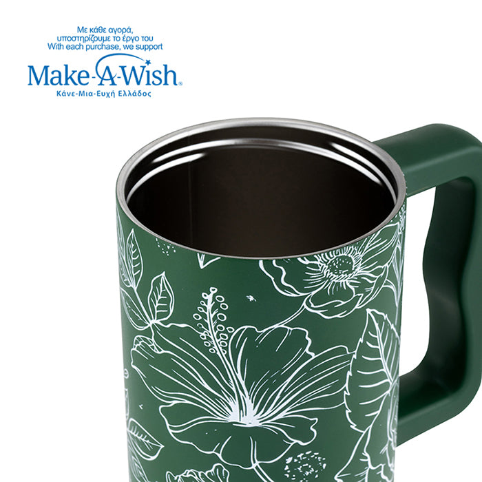 Stainless steel thermos tumbler with plastic straw "We Care", Sketch Floral 900ml