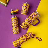 Stainless steel vacuum travel bottle with straw "We Care", Yellow Print 500ml