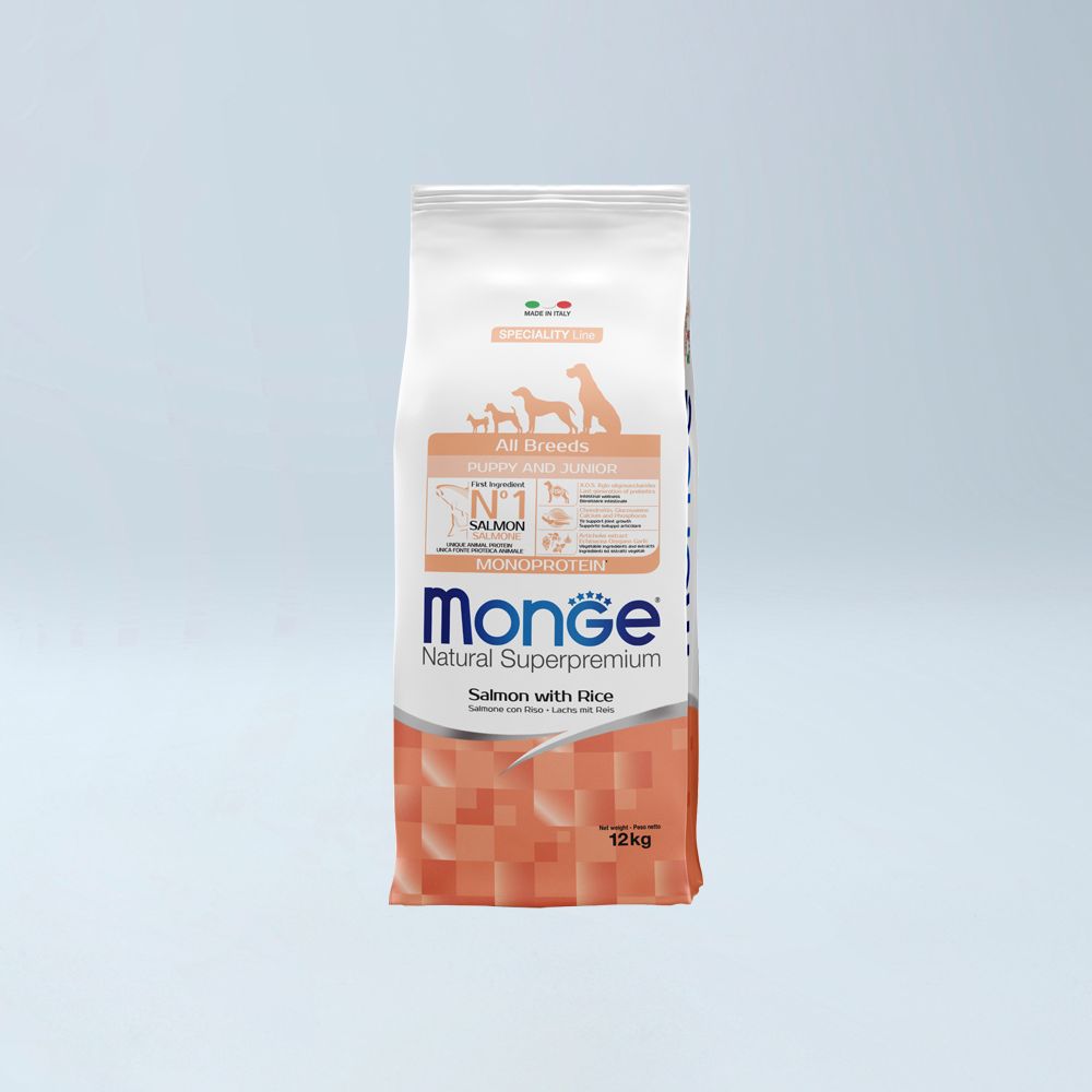 MONGE - All Breeds Puppy MONO Salmon & Oriz 12 kg