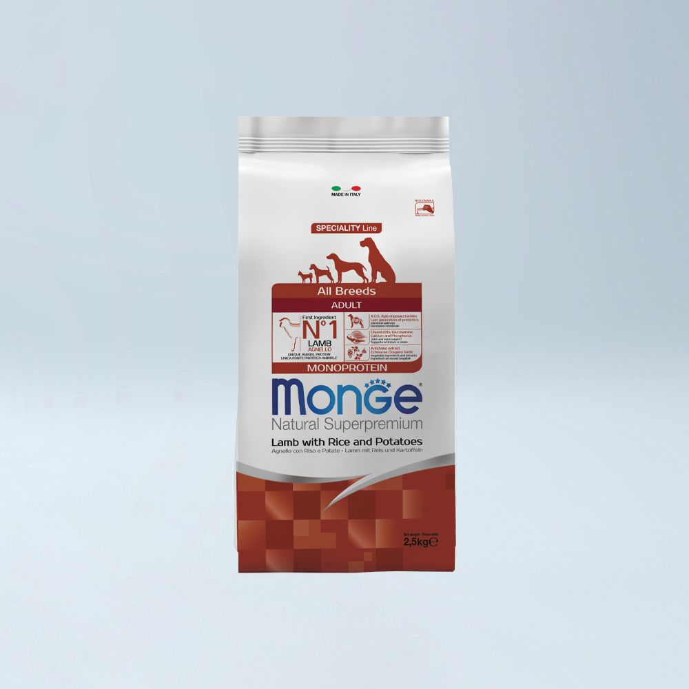 MONGE - All Breeds Adult MONO Qengj, Oriz & Patate 2.5 kg