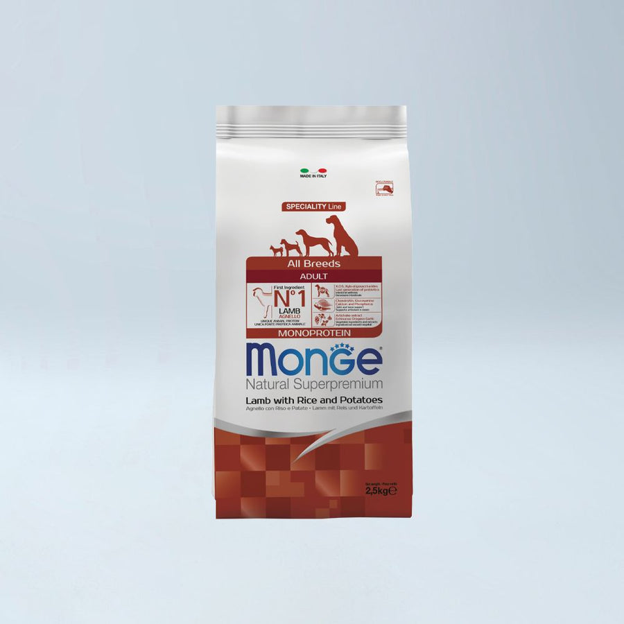MONGE - All Breeds Adult MONO Qengj, Oriz & Patate 2.5 kg