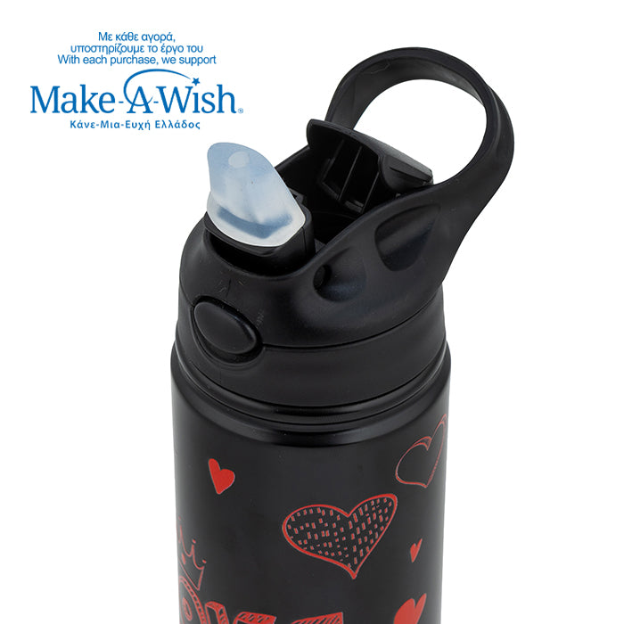 Stainless steel vacuum travel bottle with straw "We Care", Love 500ml