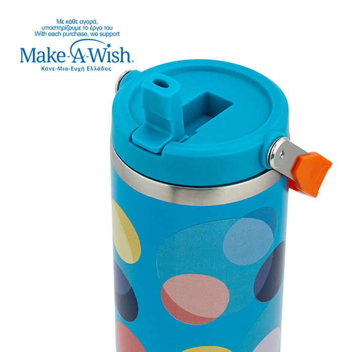 Stainless steel thermos tumbler with sip straw "We Care", Color Dots 900ml