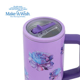 Stainless steel thermos tumbler with plastic straw "We Care", Purple Floral 900ml