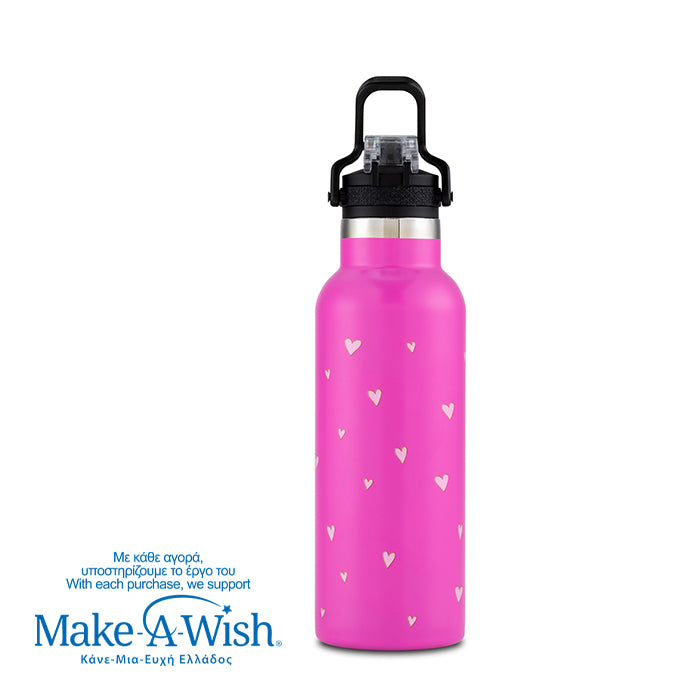 Stainless steel vacuum travel bottle with pouring lid "We Care", Pink Unicorn 500ml
