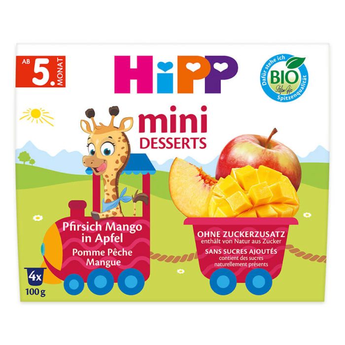 HiPP Mini Desserts im Becher Pfirsich Mango in Apfel (4x100g)
