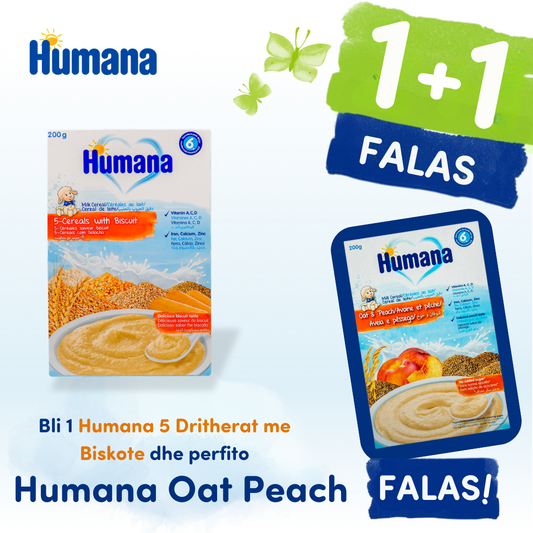 HUMANA MILK CEREAL OAT & PEACH + HUMANA 5-CEREALS WITH BISCUIT 200G 6M+