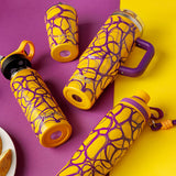Stainless steel thermos tumbler with sip straw "We Care", Yellow Print 900ml