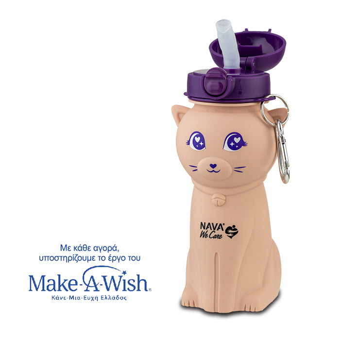 Silicon water bottle "We Care", pink cat 500ml
