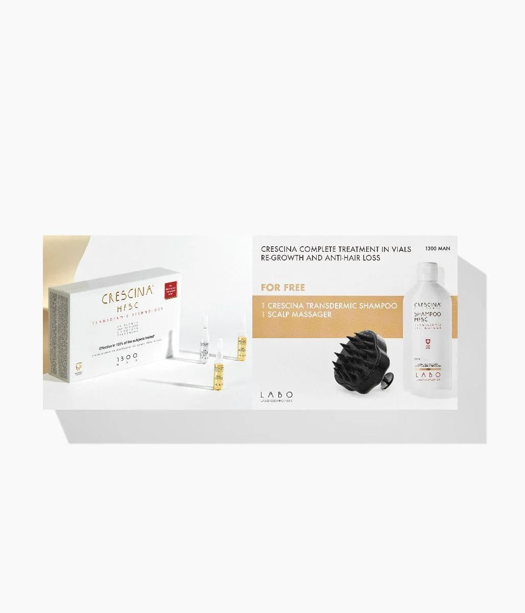 Crescina Promo Pack Transdermic HFSC Complete Man 1300 (10+10 Vials) & Free Crescina Man Shampoo 200ml & Scalp Massager